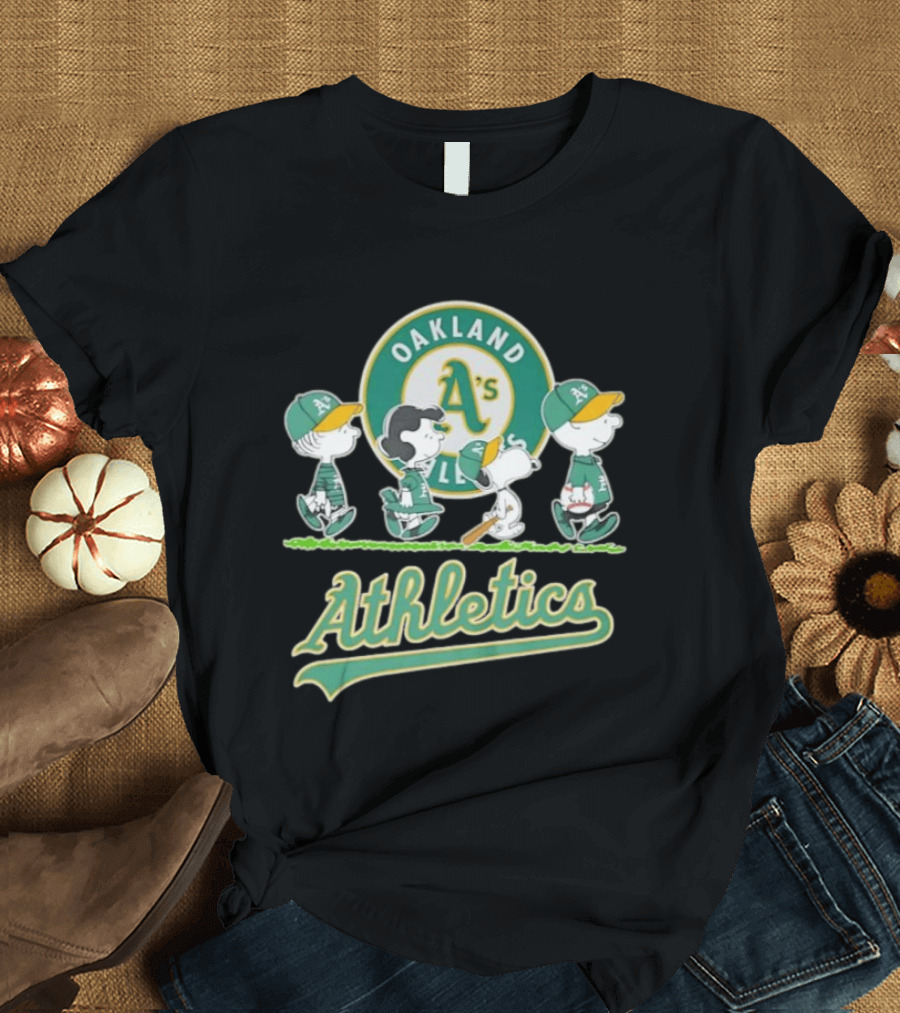 Peanuts Characters Oakland Athletics A's Team Major League Baseball Snoopy Charlie Brown Woodstock T-Shirt