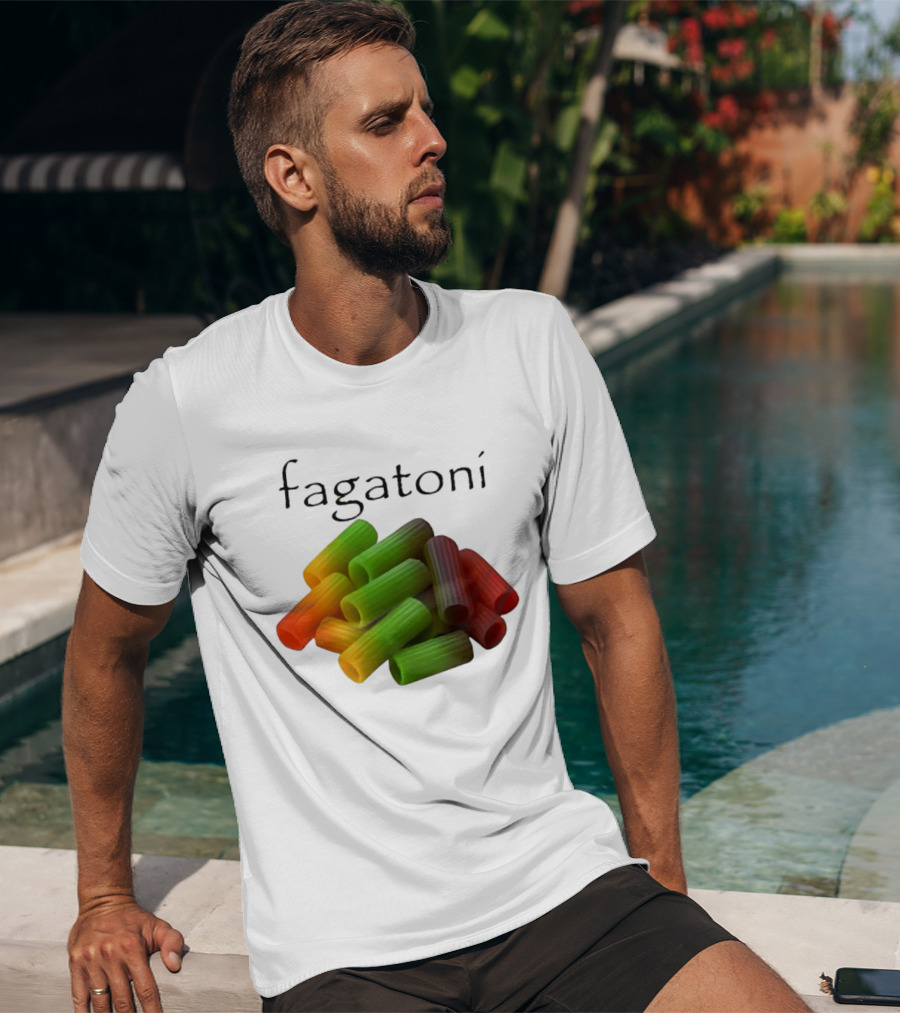 Fagatoni Rainbow Rigatoni Pasta Food Joke Pun LGBTQ+ Pride Humor T-Shirt