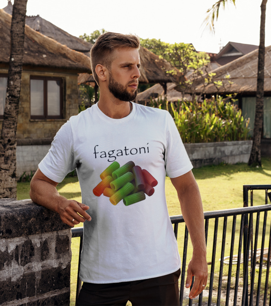Fagatoni Rainbow Rigatoni Pasta Food Joke Pun LGBTQ+ Pride Humor T-Shirt