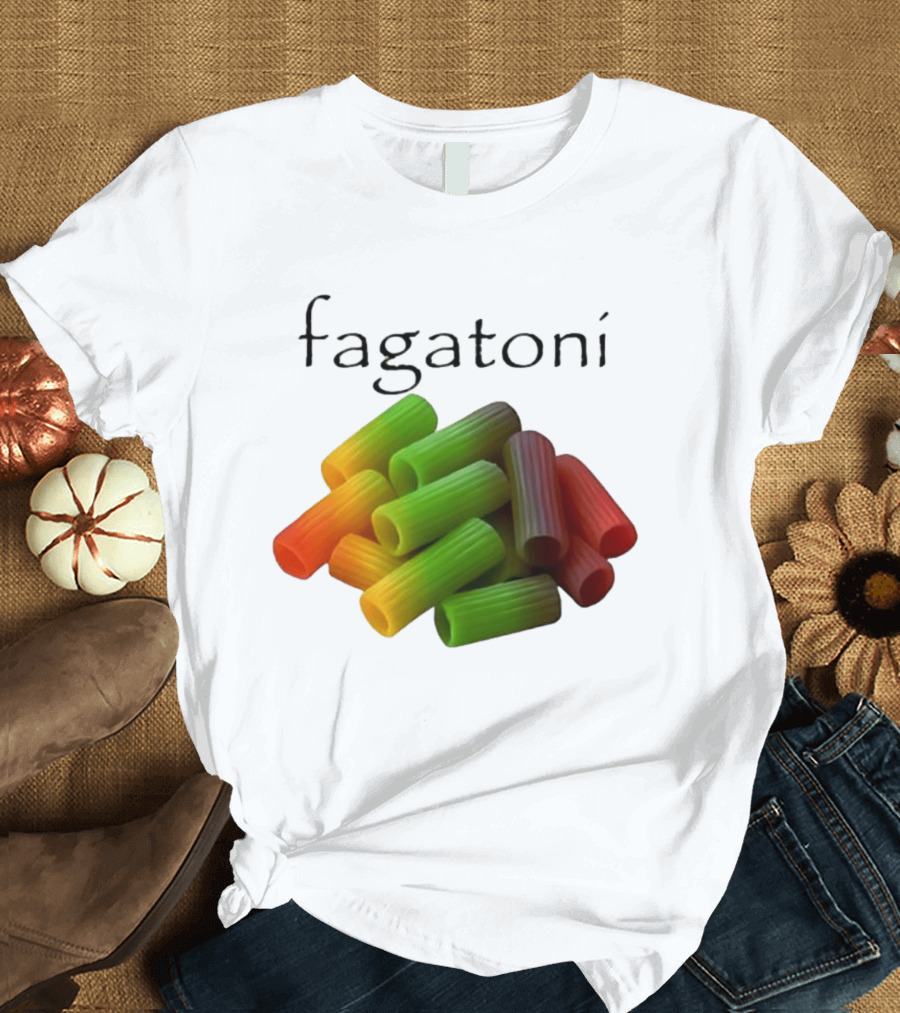 Fagatoni Rainbow Rigatoni Pasta Food Joke Pun LGBTQ+ Pride Humor T-Shirt