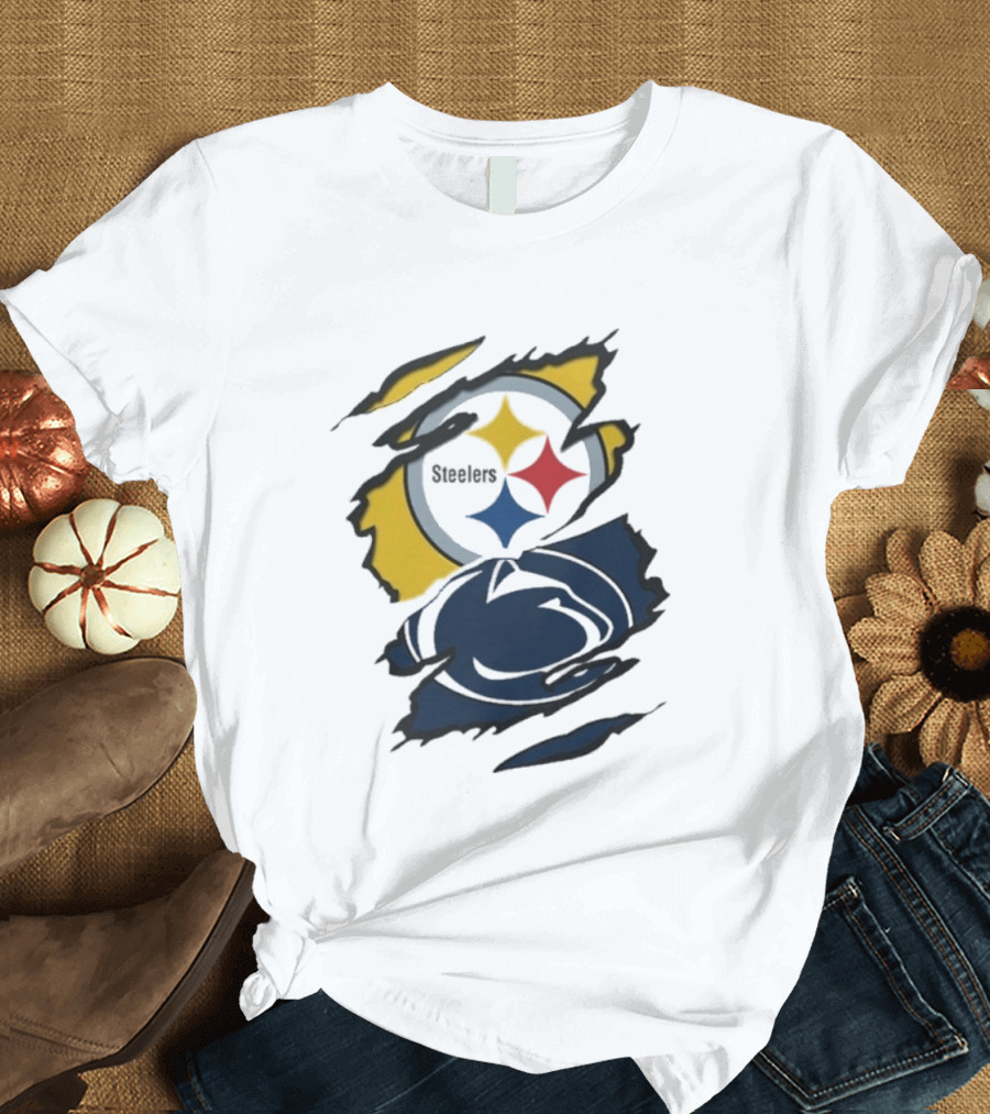 Pittsburgh Steelers Penn State Scratched Logo Fusion Beneath The Surface T-Shirt