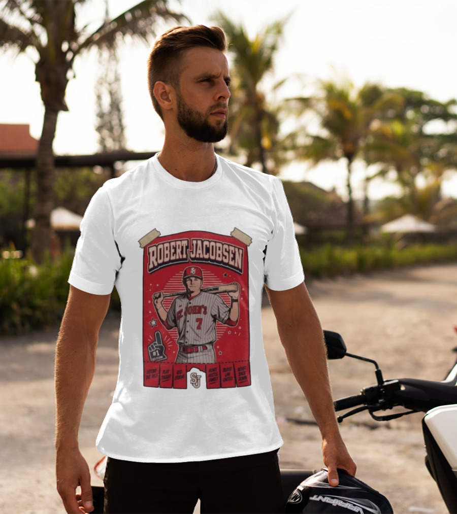 Robert Jacobsen St John's 7 Red Storm Defend The Hill Play Tough Blood Line United T-Shirt