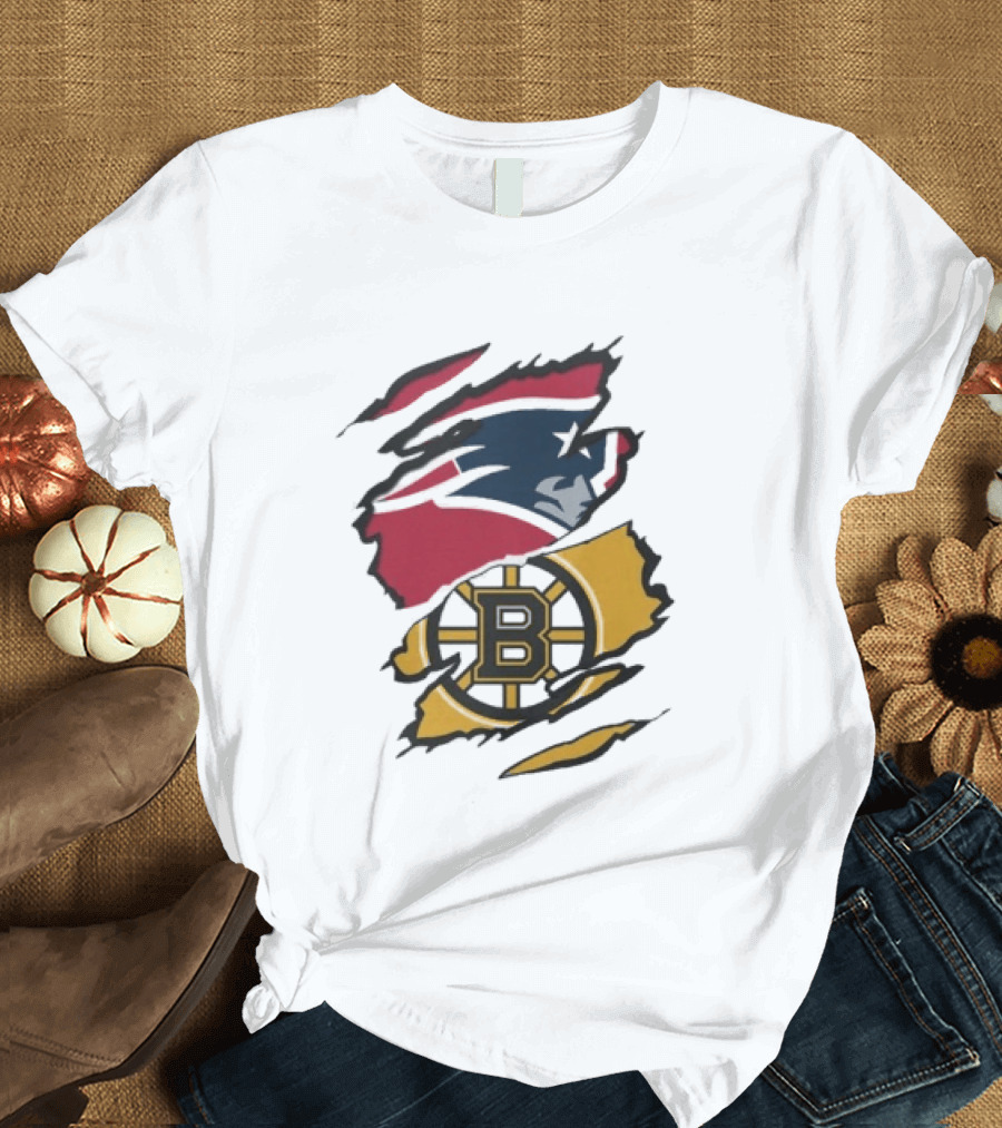 New England Patriots Boston Bruins Beneath The Surface Team Crossover Heritage T-Shirt