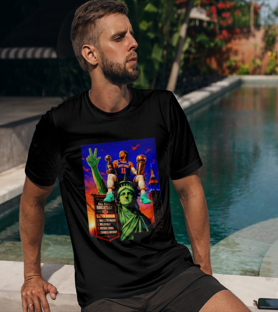 Jalen Brunson New York Knicks All Time Greatest List Liberty Statue T-Shirt