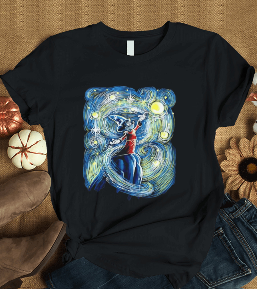 Sorcerer Mickey Mouse Fantasia Starry Night Whirlwind Stars T-Shirt