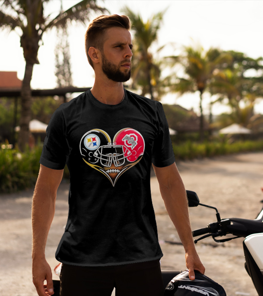 Steelers Ohio State Buckeyes Heart Helmet Fan Love T-Shirt