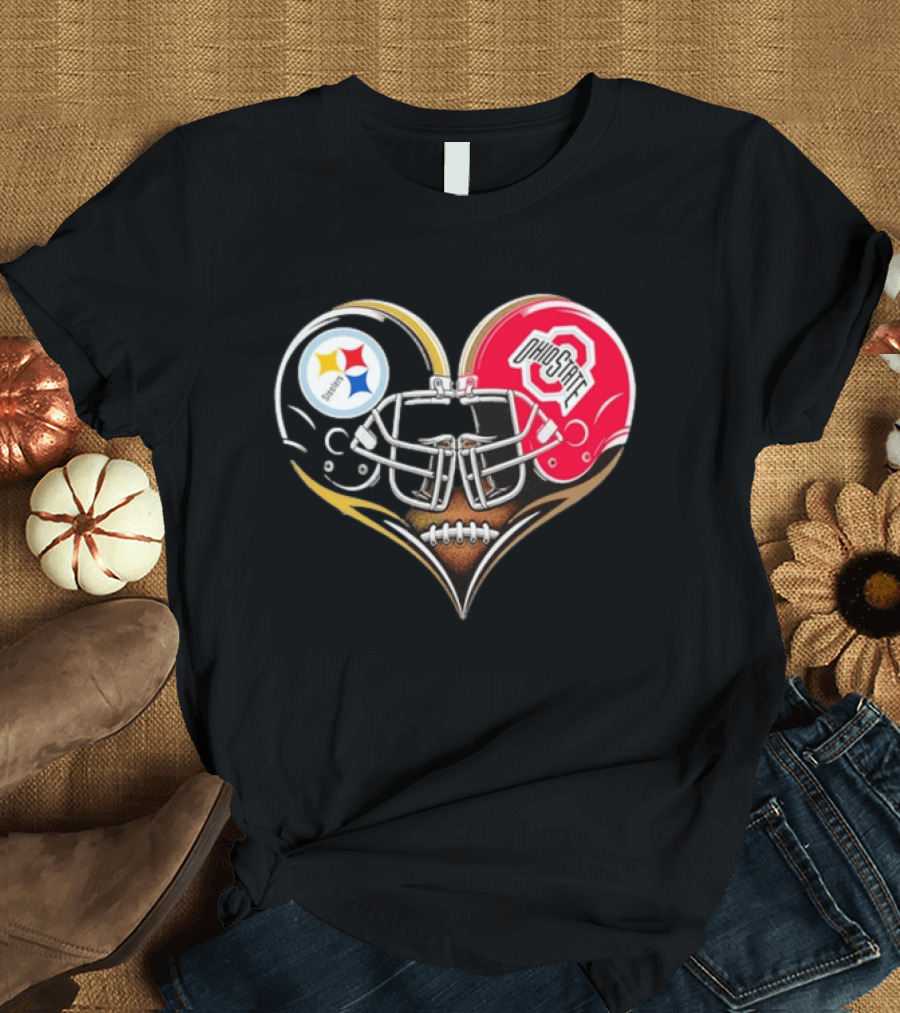 Steelers Ohio State Buckeyes Heart Helmet Fan Love T-Shirt