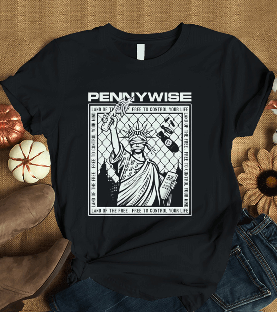 Pennywise Land Of The Free Liberty 25 Years 2001 2026 Control Your Mind Statue Bomb T-Shirt