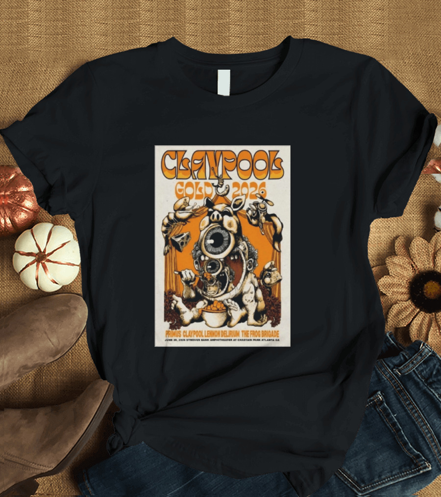 Les Claypool Gold 2026 Primus Delirium Frog Brigade June 20 Synovus Bank Amphitheater Atlanta T-Shirt
