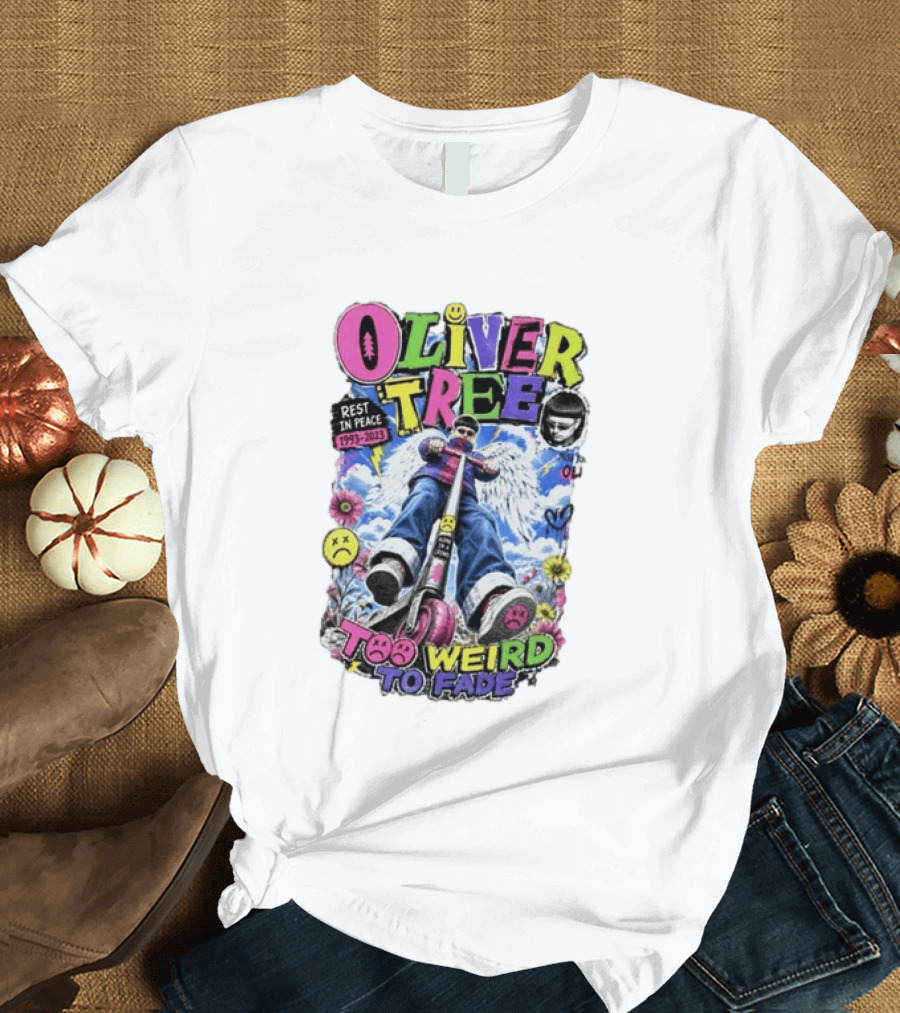 Oliver Tree Rest In Peace 1993 2023 Too Weird To Fade Angel Wings Scooter Floral T-Shirt