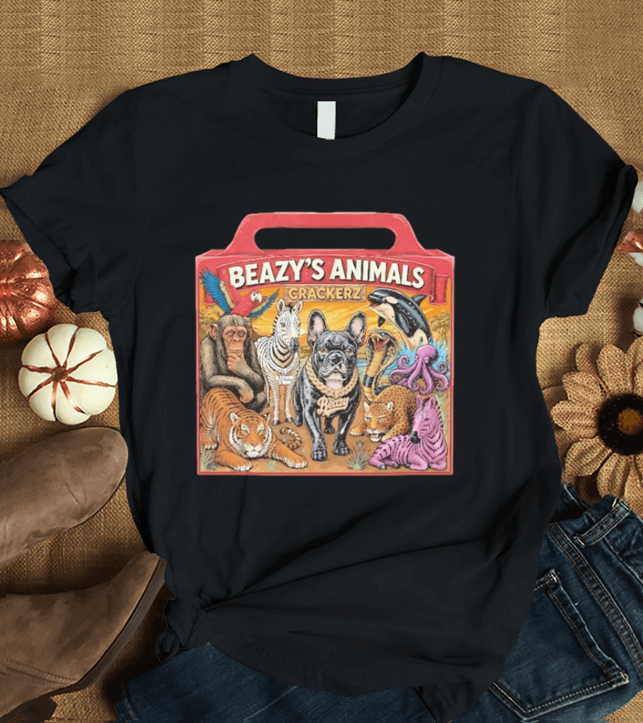 Beazy's Animals Crackerz French Bulldog Tiger Zebra Monkey Parrot Octopus T-Shirt