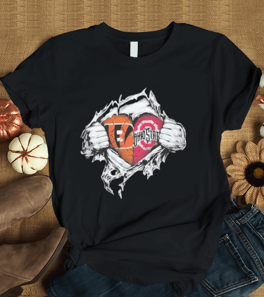 Bengals Ohio State Buckeyes Heart Tear T-Shirt