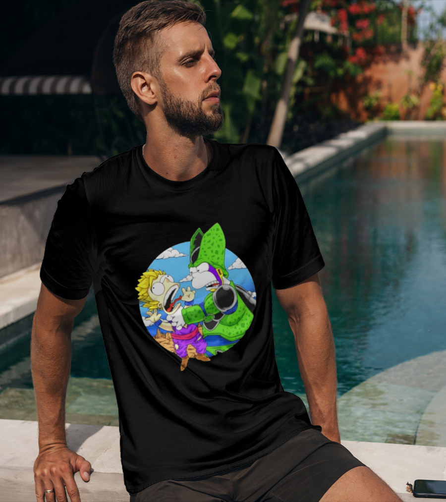 Gohan Cell Dragon Ball Z Bart Homer Simpson Mashup Clash T-Shirt