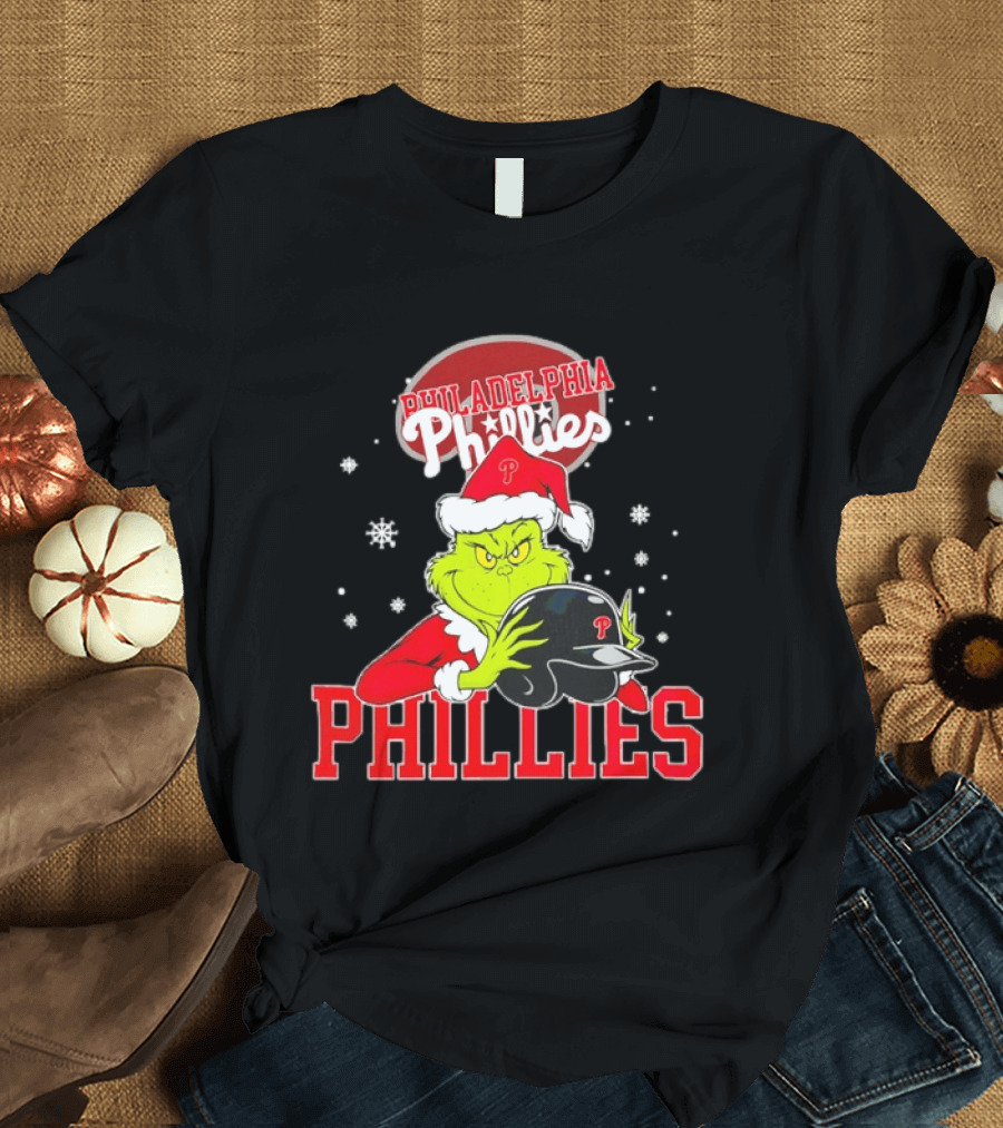 Philadelphia Phillies Grinch Hug Christmas Baseball Helmet T-Shirt