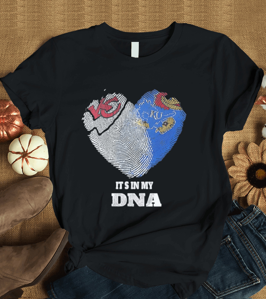 Kansas City Chiefs KU Jayhawks It's In My DNA Heart Fingerprint T-Shirt