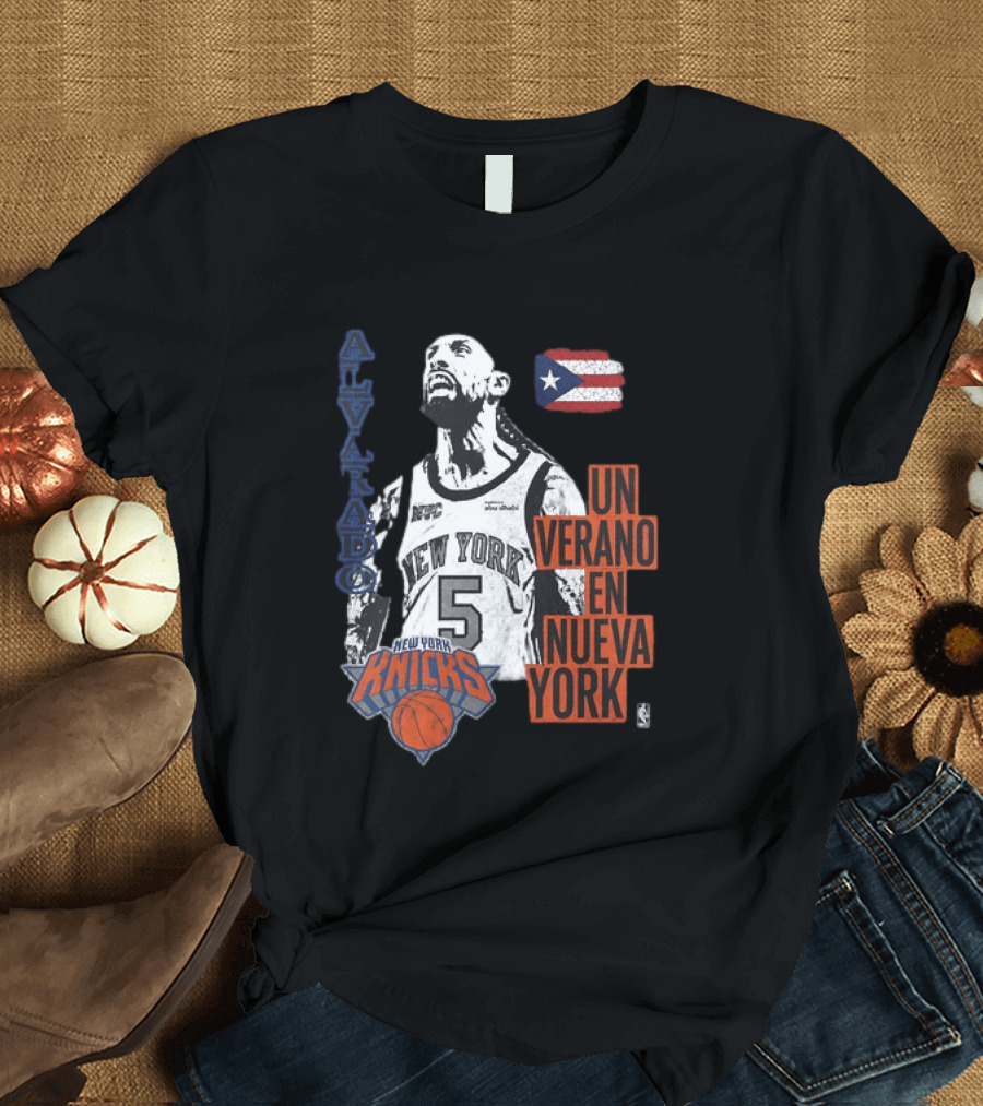 Alvarado New York Knicks NBA Un Verano En Nueva York Puerto Rico Flag 2026 T-Shirt