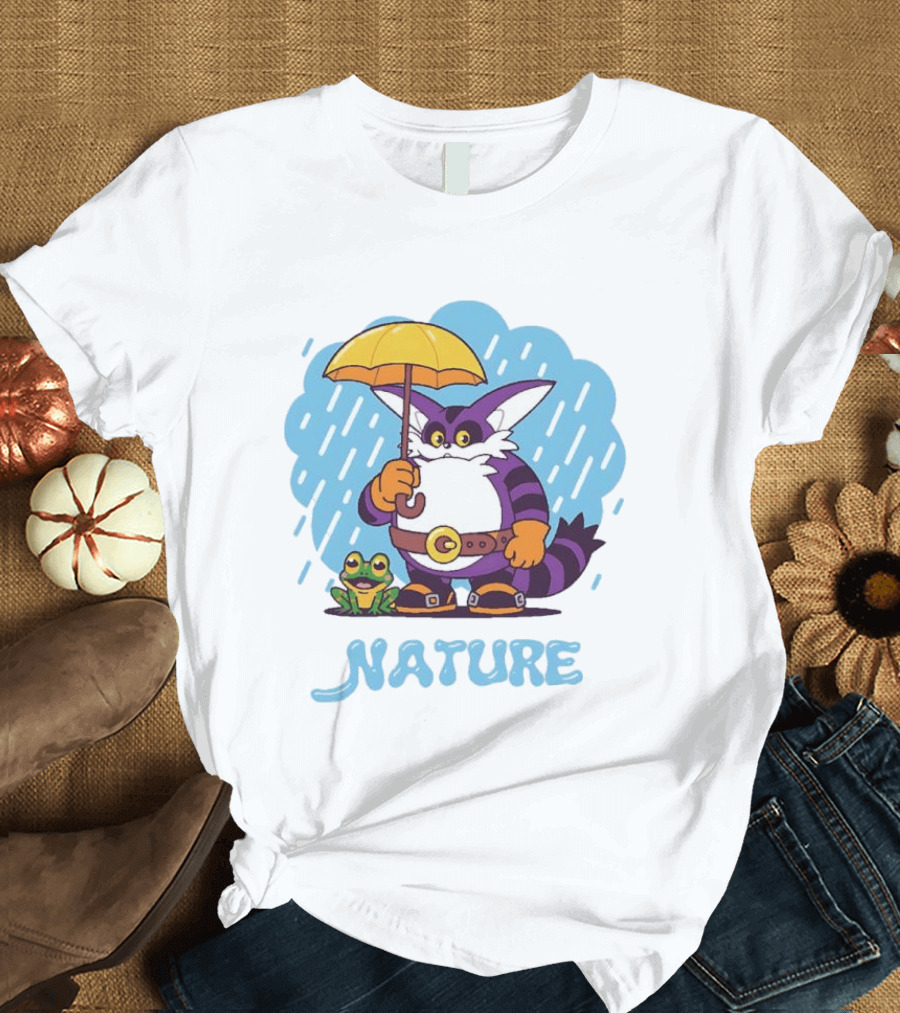 Big The Cat Froggy Nature Holding Umbrella In Rain T-Shirt