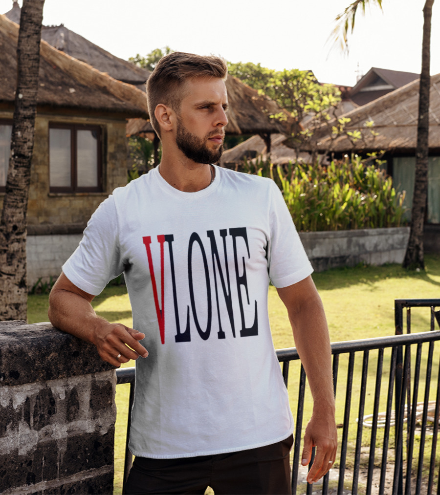Vlone Logo Red V Black Font Streetwear Fashion T-Shirt