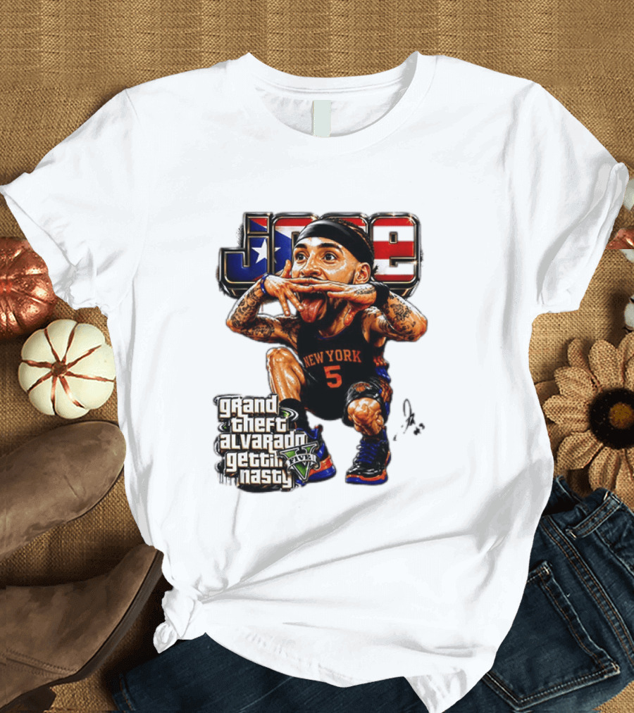 Grand Theft Alvarado New York Knicks Gettin Nasty Caricature T-Shirt