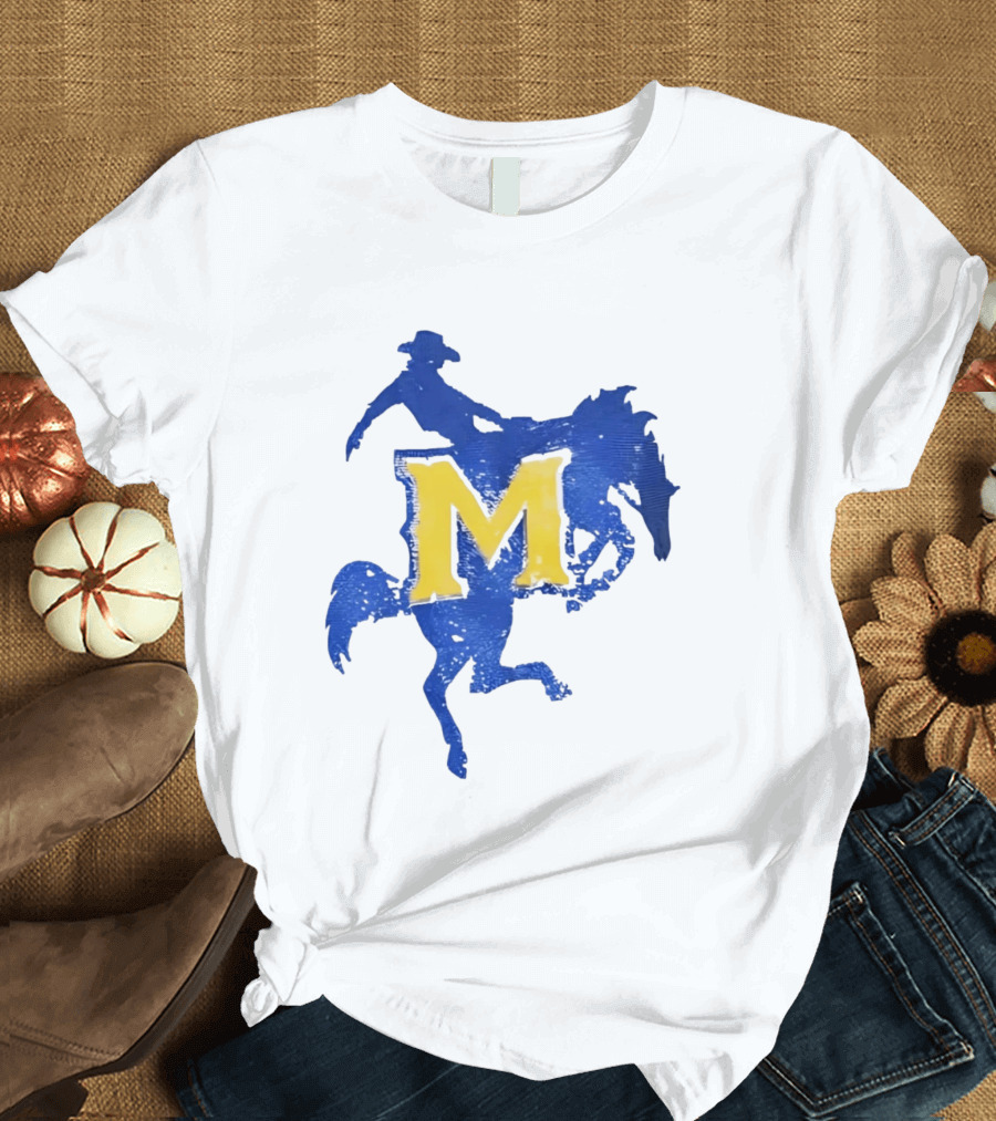 McNeese State University Cowboy M Letter Blue And Yellow T-Shirt