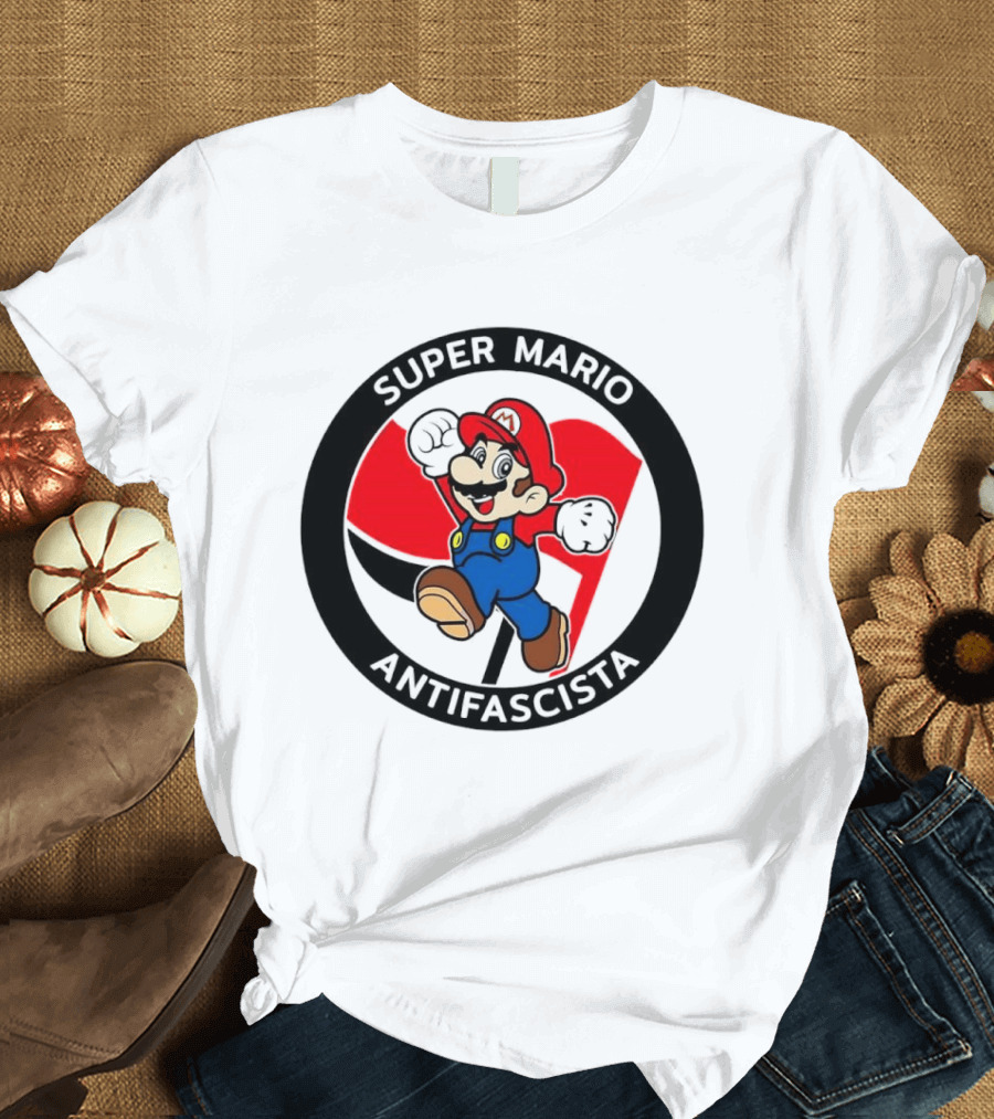 Super Mario Antifascista Red Black Flag Icon Protest T-Shirt