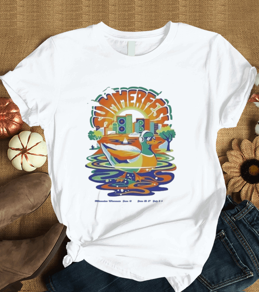 Summerfest Music Festival Milwaukee June 18 20 2026 Duck Art With Headphones Cityscape T-Shirt