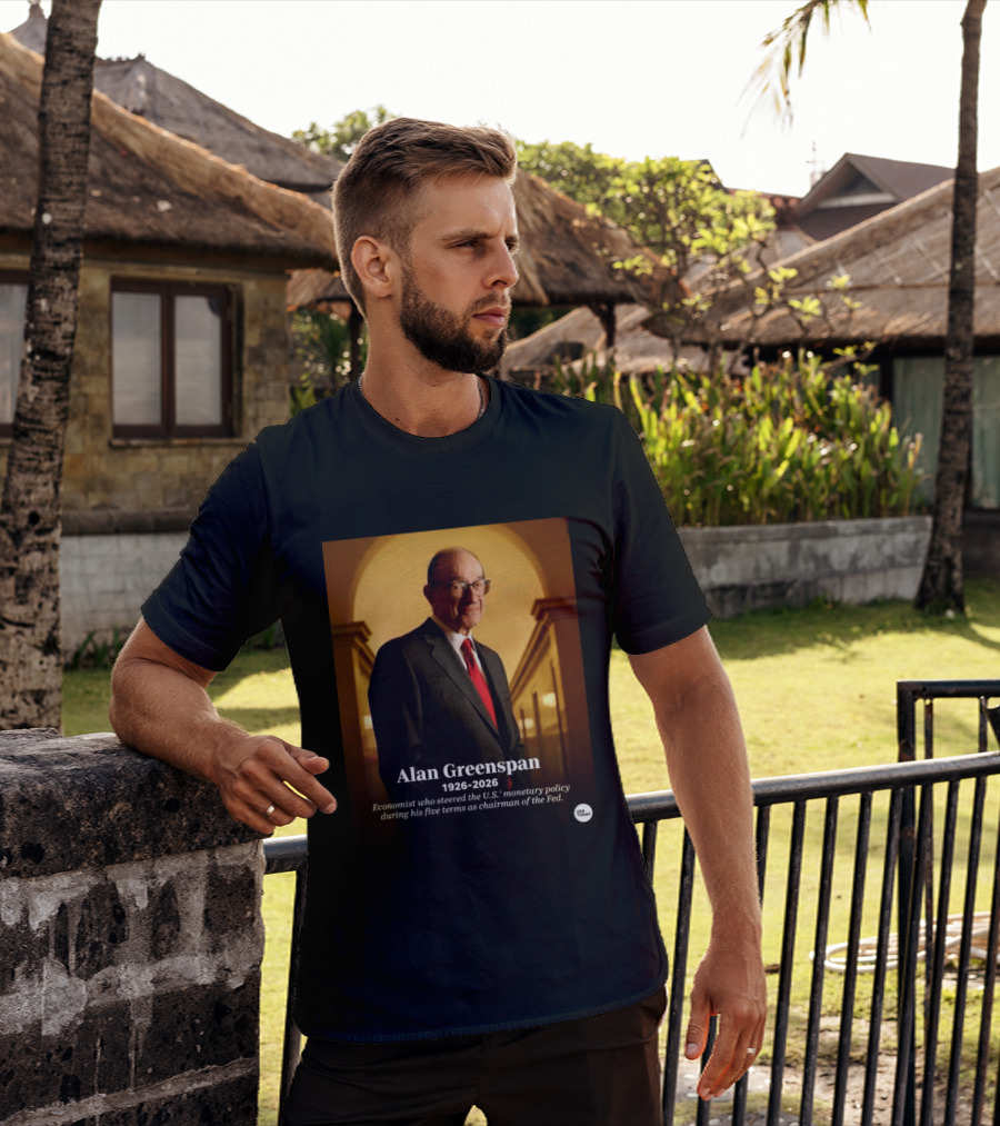 Alan Greenspan 1926 2026 Economist Steered U.S. Monetary Policy Five Terms Fed Chairman USA Today T-Shirt