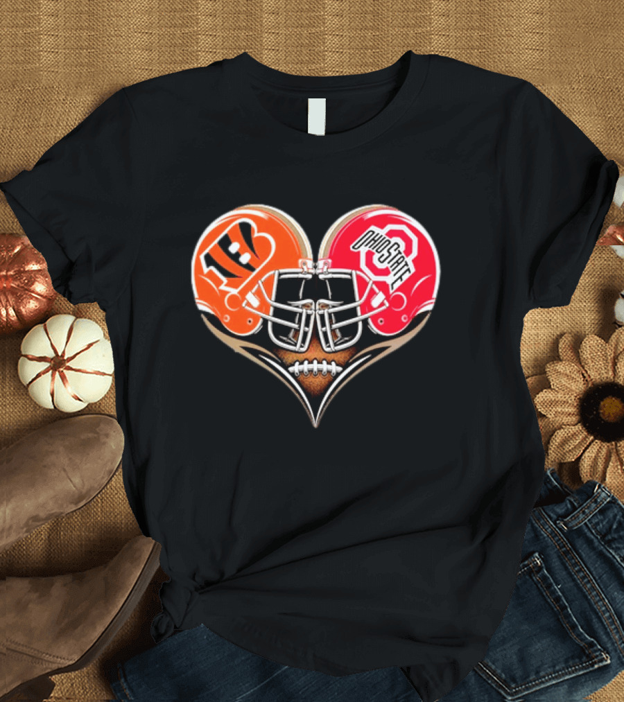 Bengals Ohio State Buckeyes Heart Helmet Football Love T-Shirt