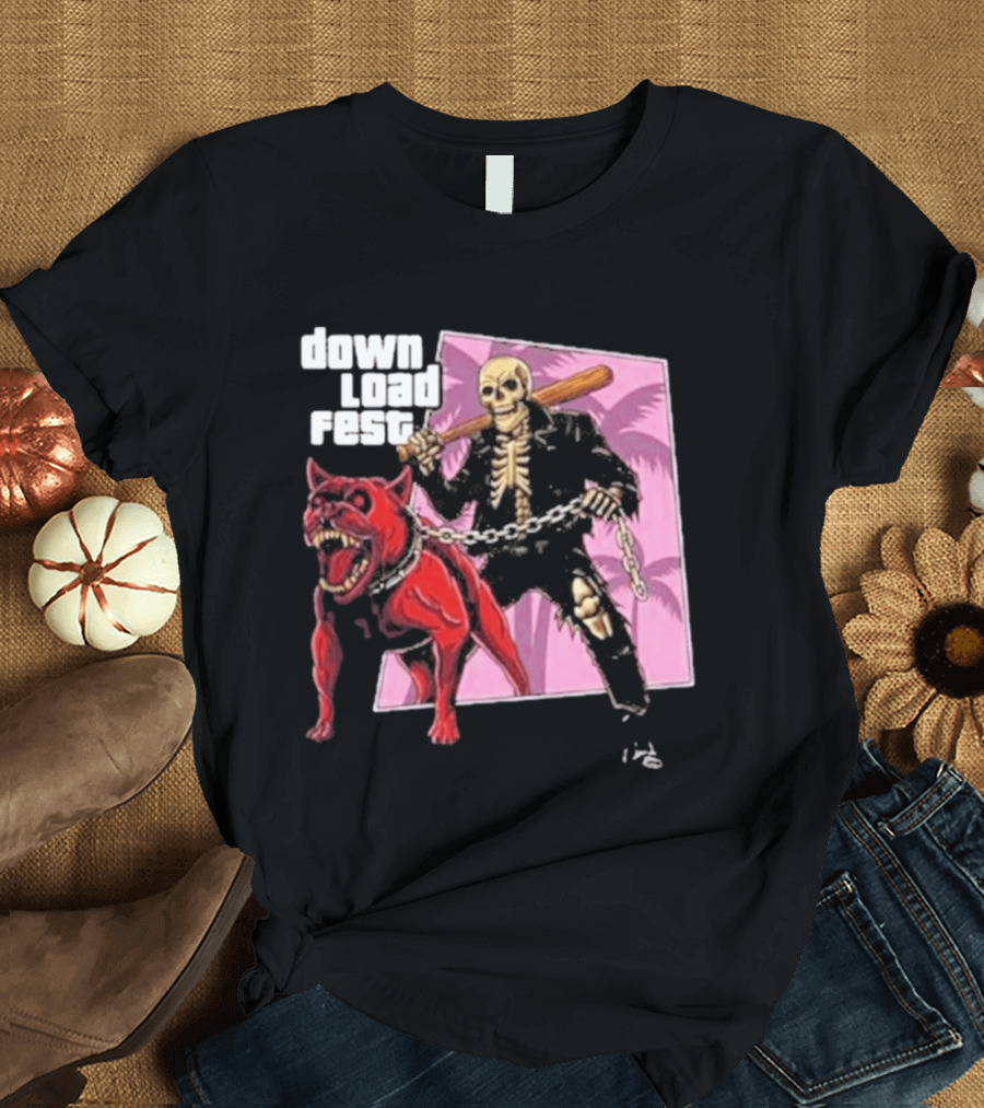 Download Fest Skeleton With Dog Baseball Bat June 2026 Grand Fest Auto GTA T-Shirt