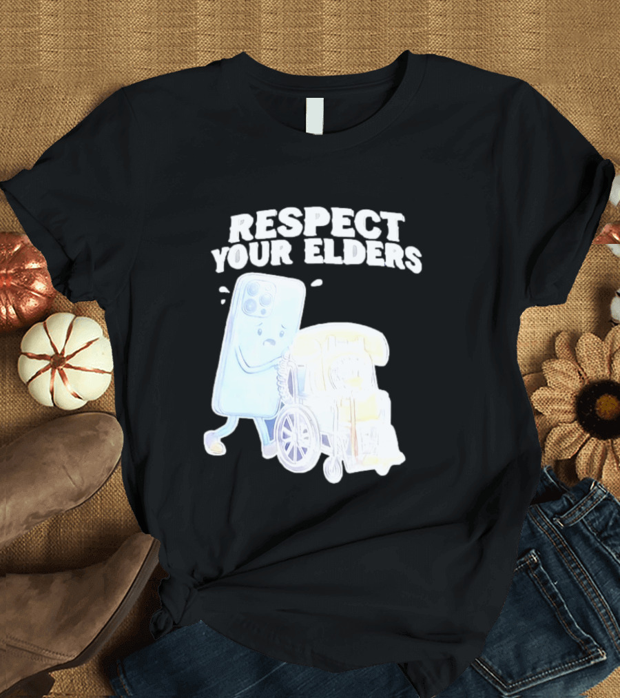Respect Your Elders Smartphone And Vintage Telephone T-Shirt