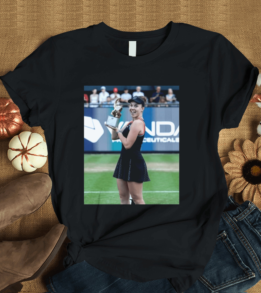 Linda Wins Tennis Title Holding Trophy On Grass Court T-Shirt