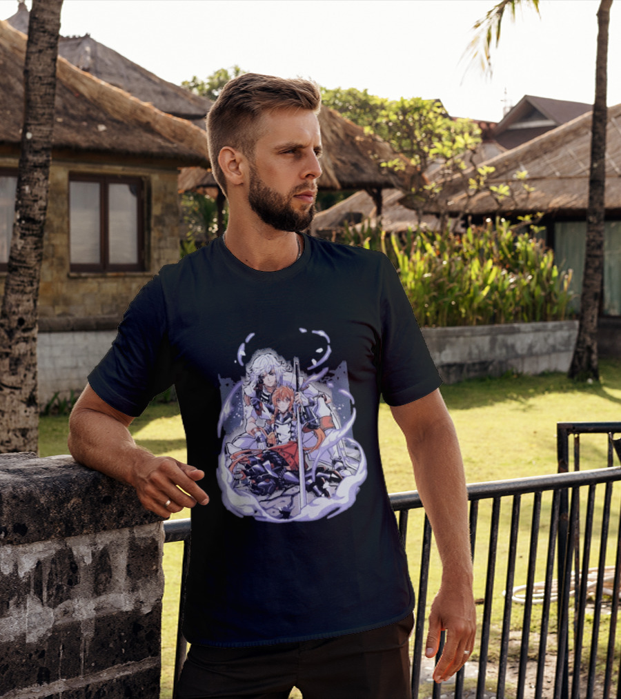 Tragic Couple Heart Anime Fantasy Duo With Sword And Armor T-Shirt