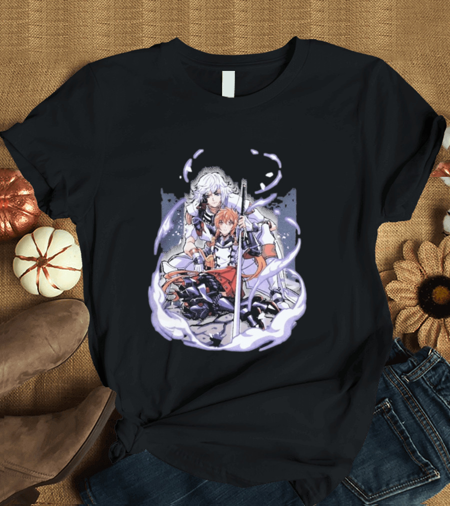 Tragic Couple Heart Anime Fantasy Duo With Sword And Armor T-Shirt