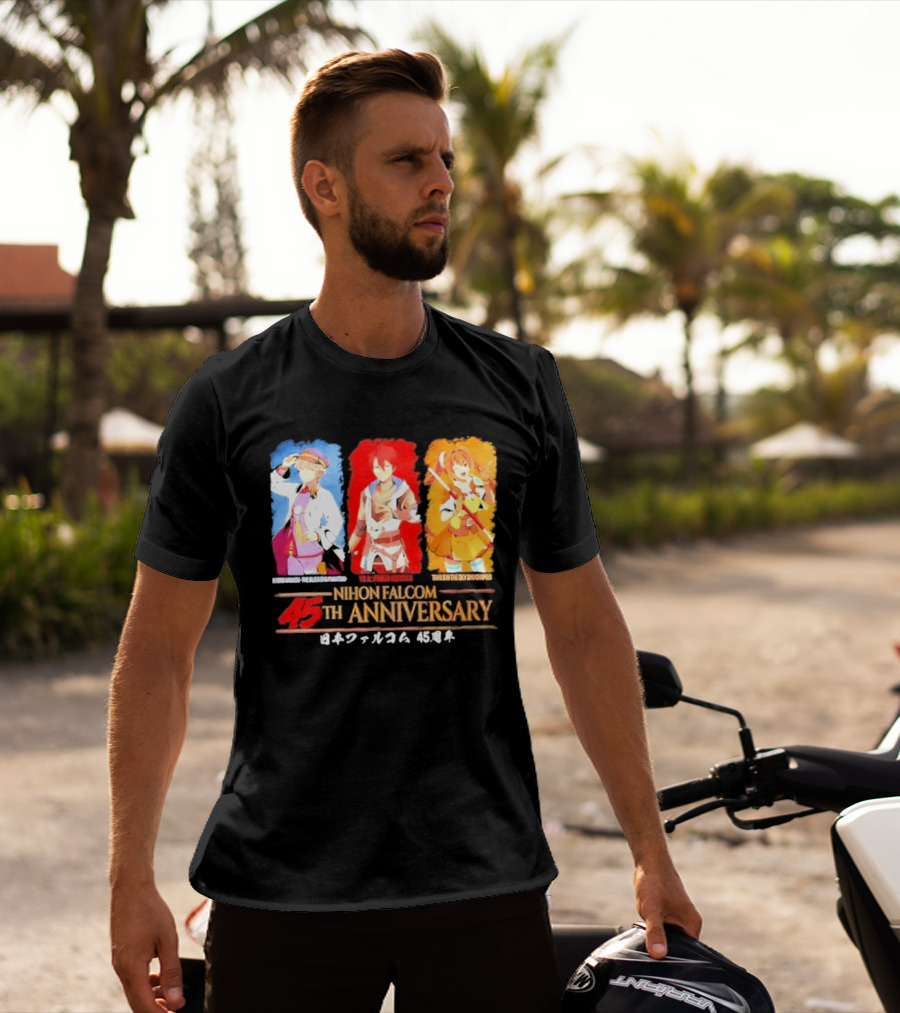 Nihon Falcom 45th Anniversary Characters Illustration In Japanese T-Shirt
