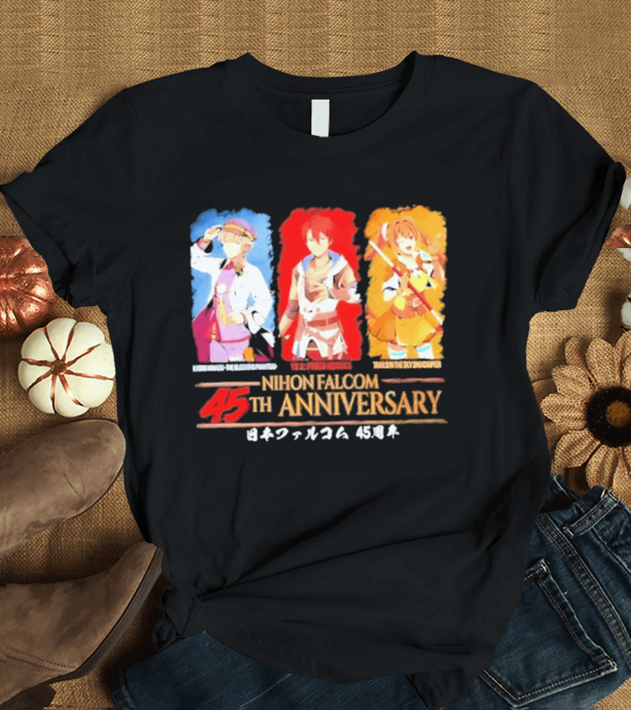 Nihon Falcom 45th Anniversary Characters Illustration In Japanese T-Shirt