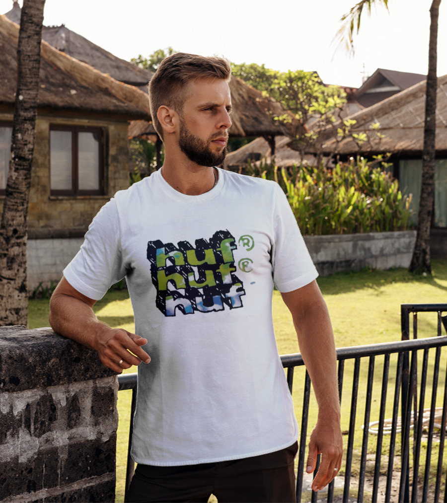 Huf Hand Stacked Triple Logo Green Blue Black T-Shirt