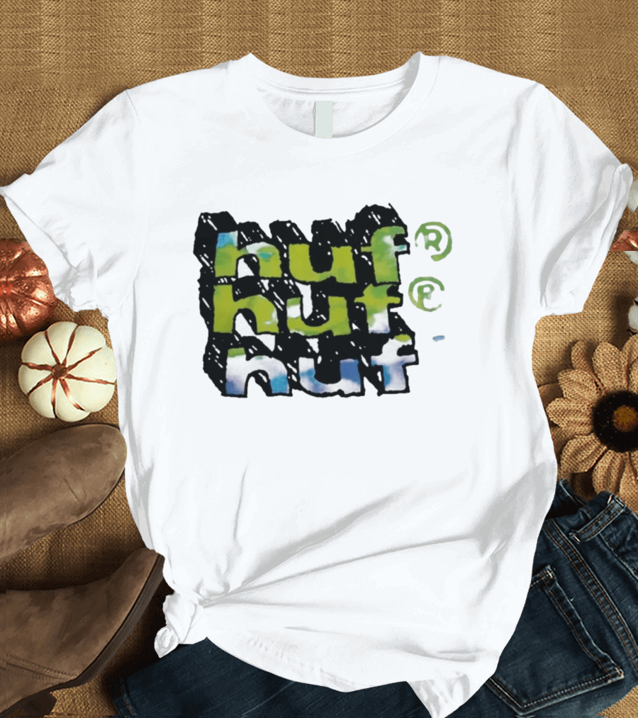 Huf Hand Stacked Triple Logo Green Blue Black T-Shirt