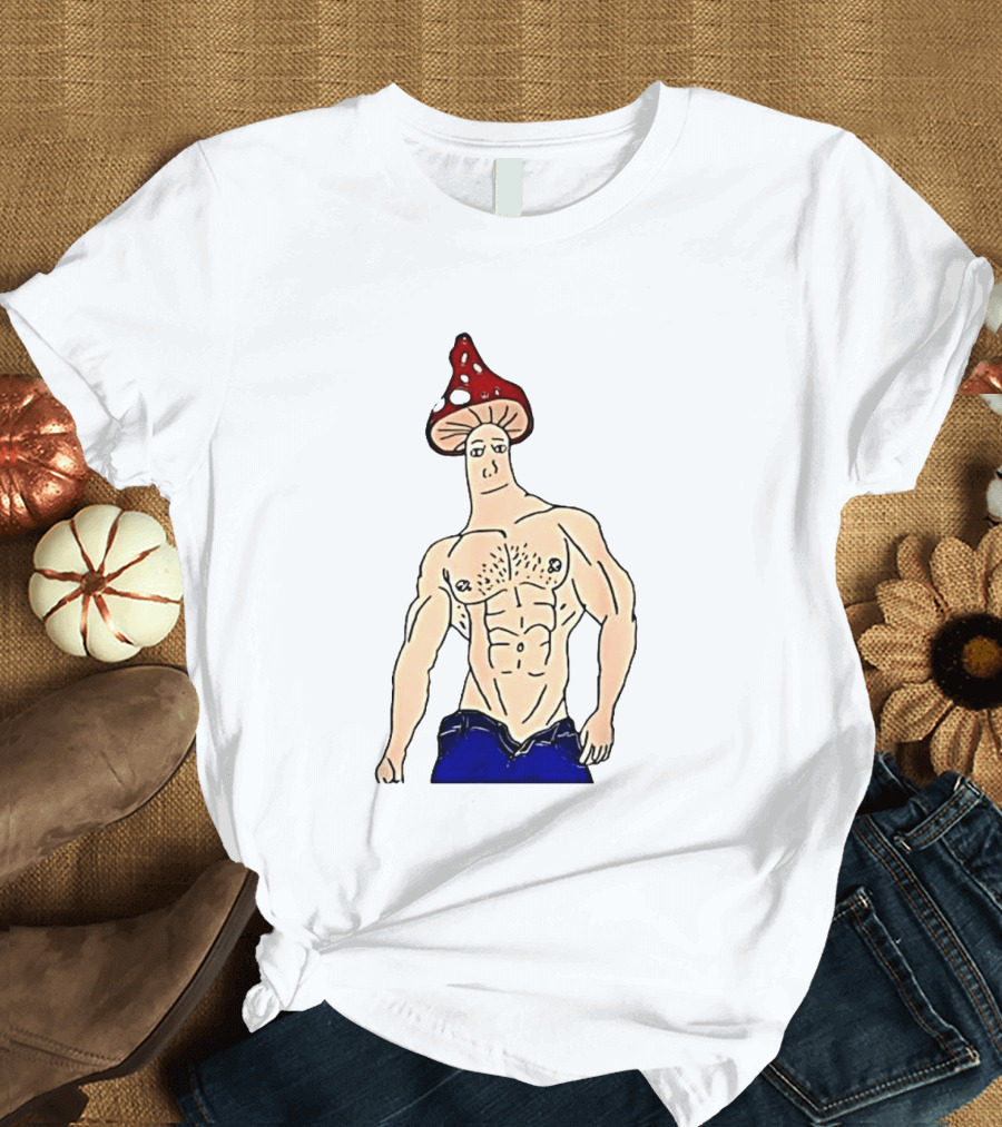 Wojak Shroomjak Buff Gym Meme Mushroom Head T-Shirt