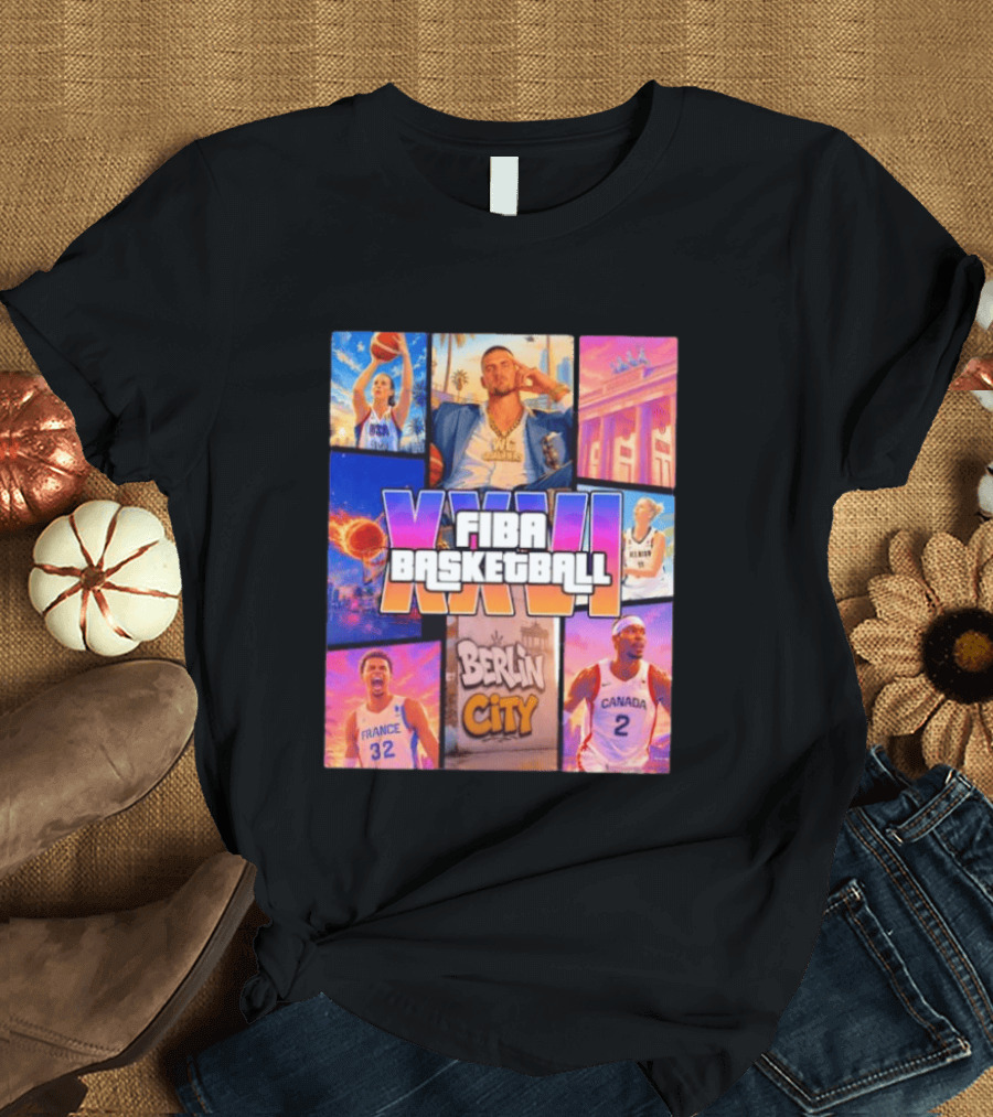 FIBA Basketball XXVII Berlin City Caitlin Clark USA Victor Wembanyama France Shai Gilgeous Alexander Canada T-Shirt