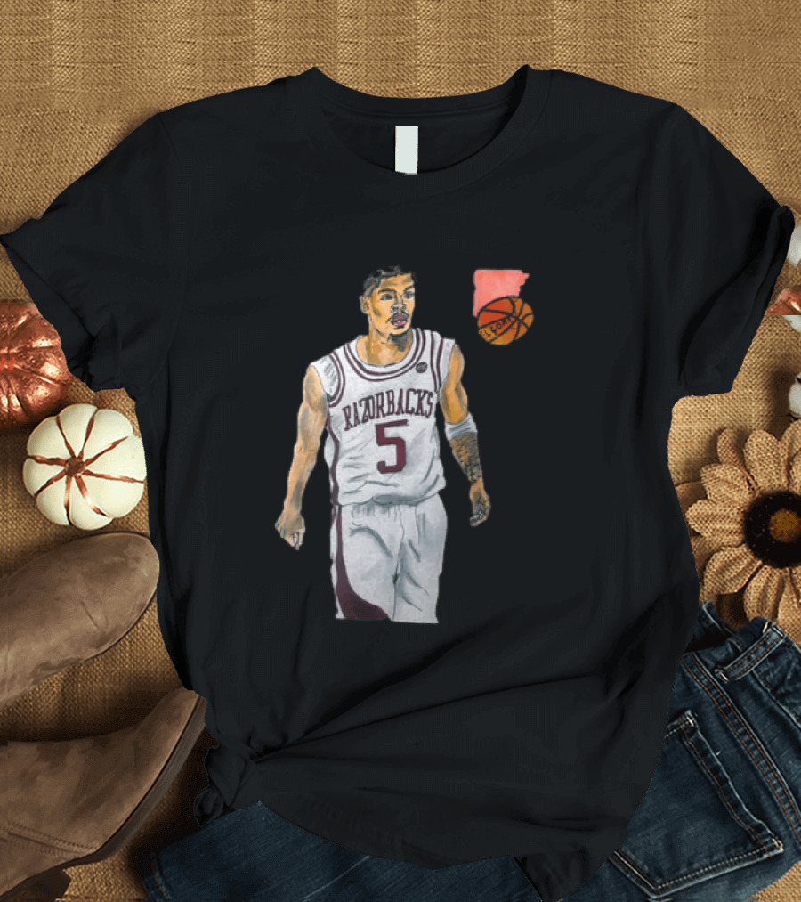Razorbacks Number 5 Basketball Player Artwork Exclusively D To The A T-Shirt