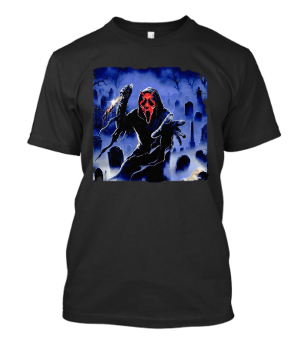 Ghostface Scream Devil Mask With Knife In Cemetery T-Shirt