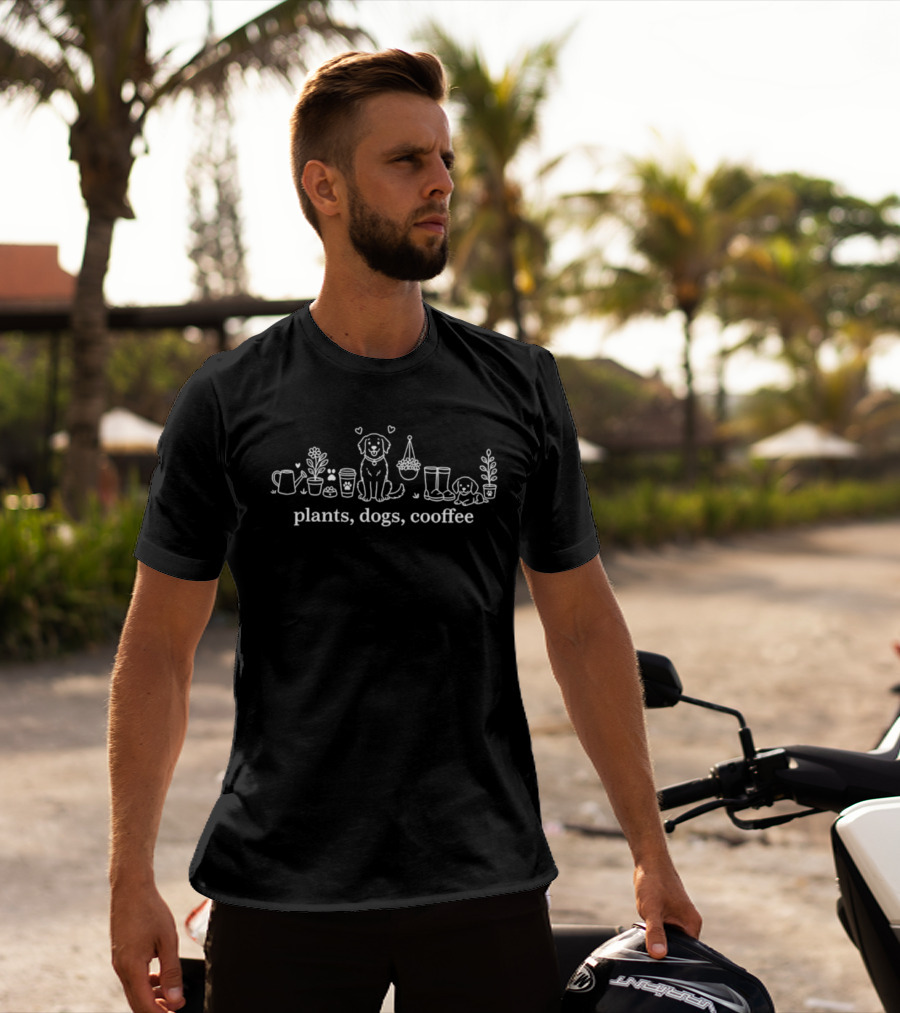 Plants Dogs Coffee Line Gardening Boots Coffee Cups T-Shirt