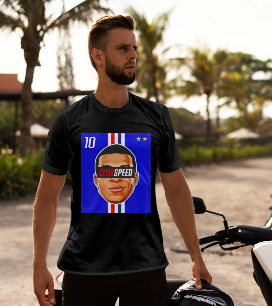 10 Kylian Mbappe Elite Speed France Football Big Head Two Stars T-Shirt