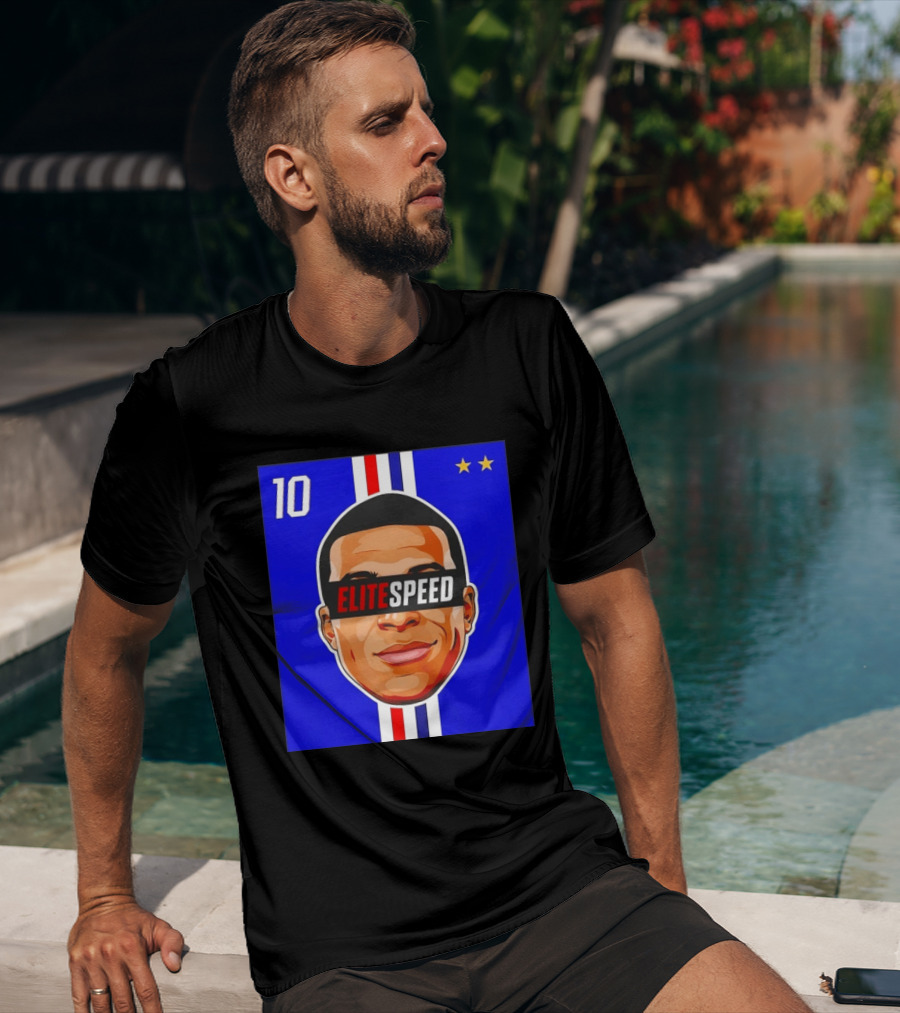 10 Kylian Mbappe Elite Speed France Football Big Head Two Stars T-Shirt
