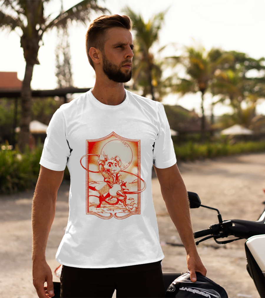 Biker Mice From Mars Throttle Wielding Flail Against Moonlit Backdrop T-Shirt
