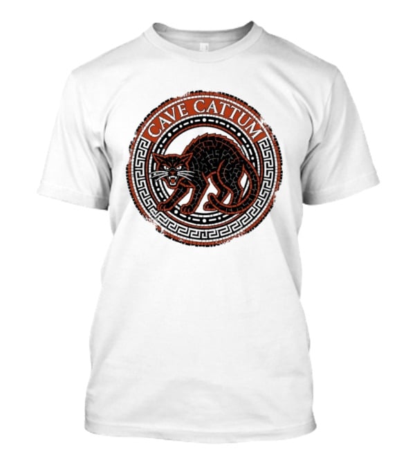 Cave Cattum Angry Cat Mosaic Roman Warning Sign T-Shirt