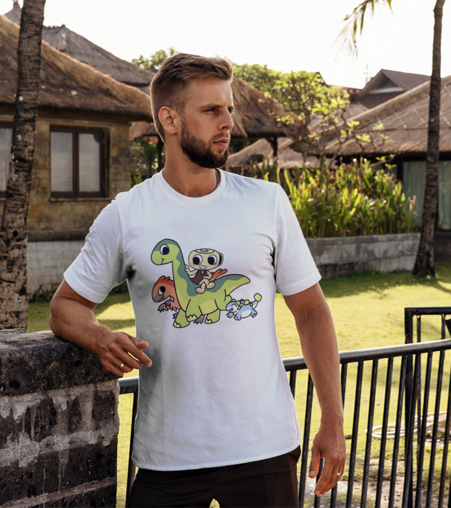 Cinnamon Roll Riding Dinosaurs Cute Cartoon Characters T-Shirt