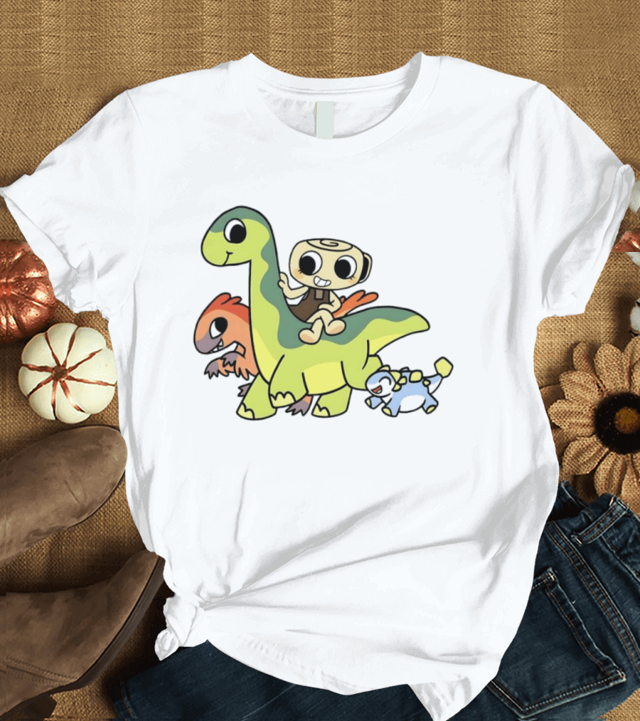 Cinnamon Roll Riding Dinosaurs Cute Cartoon Characters T-Shirt