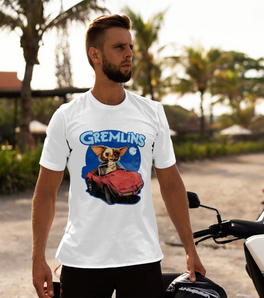 Gizmo Gremlins Driving Red Sports Car Retro Movie Fan T-Shirt