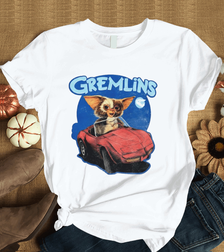 Gizmo Gremlins Driving Red Sports Car Retro Movie Fan T-Shirt